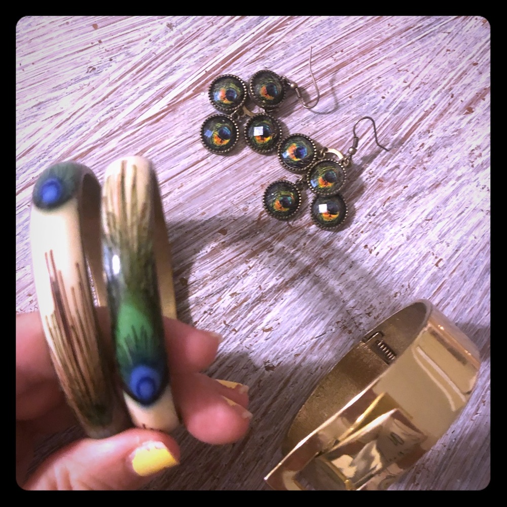 Peacock Bundle: Earrings, 3 bangles